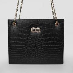 Bella Black Croc Chain Bag