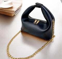 Lyra Black Shoulder Bag with Gold Chain