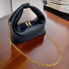 Lyra Black Shoulder Bag with Gold Chain